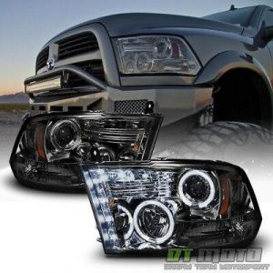 Smoked 2010-2018 Dodge Ram 1500 2500 3500 LED Halo Projector Headlights Headlamp