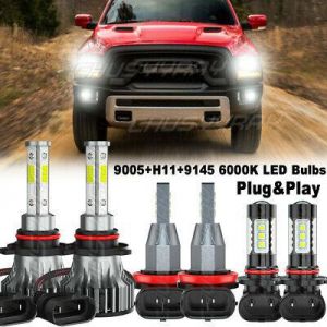 For 2016-2018 Dodge RAM 1500 2500 3500 6*Led Headlight Kit+Fog light Combo Bulbs