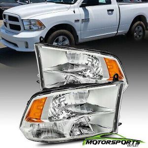 Fit 2009-2018 Dodge Ram 1500/2500/3500 Chrome Quad Headlights HeadLamps Pair
