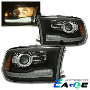 Fit 2009-2018 Dodge Ram 1500/2500/3500 Black LED DRL Projector Headlights
