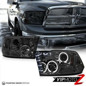 2009-2018 Dodge Ram 1500 2500 3500 Smoke Halo LED Projector Headlights Lamp PAIR
