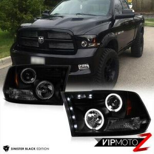 09-18 Dodge Ram PickUp Sinister Black Smoke Halo LED Projector Headlight Lamp