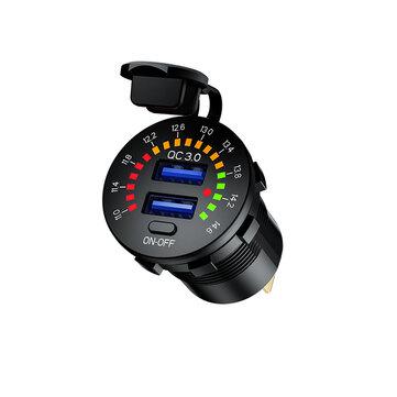 shopping  ציוד ואבזרי הרכב  12-24V Dual USB Car Charger Socket Port With Colourful Digital Voltmeter QC 3.0 Fast Charging Bus Trailer Boats