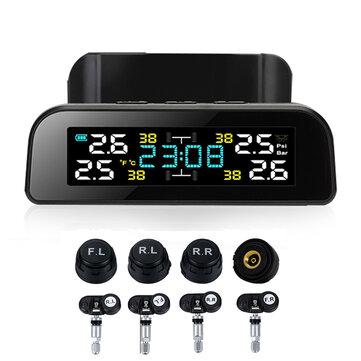 shopping  ציוד ואבזרי הרכב  Car TPMS Tyre Pressure Monitor System Solar Power LCD Display Clock Time Display
