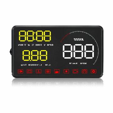 shopping  ציוד ואבזרי הרכב  A9 5.5 Inch Car HUD OBD OBD2 Head Up Display Digital Speedometer Windshield Projector Fatigue Alarm Fuel Speed Gauge 