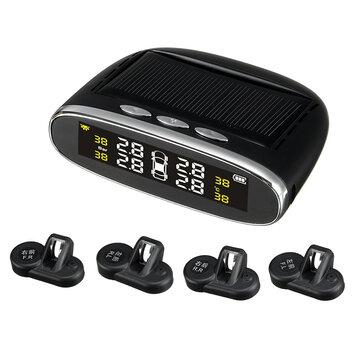 shopping  ציוד ואבזרי הרכב  Solar Tire Pressure Monitor System TPMS Real-time Voice Prompts Tyre Tester with 4 External/ Internal Sensors