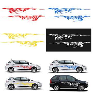 shopping  ציוד ואבזרי הרכב  1Pair 102x14Inch Car Stickers Body Graphics Vinyl Decals Blue/Red/Yellow/White