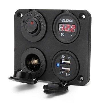 shopping  ציוד ואבזרי הרכב  Dual Usb Adapter Charger Sockets & Digital Volt Meterr & Switch Panel