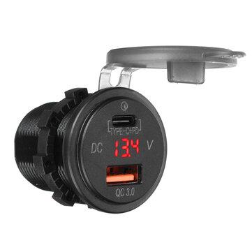 shopping  ציוד ואבזרי הרכב  12V 24V PD QC 3.0 Quick USB Type C Car Charger Socket for Car RV Caravan Boat Motorcycle