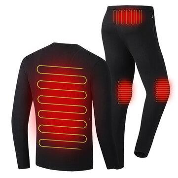 shopping  ציוד ואבזרי הרכב  30-50℃ 86-122℉ Men Women Electric Heated Underclothes Set Shirt + Trouser Velvet Lined Underwear Winter Warm Heating Clothing 