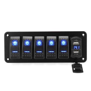 shopping  ציוד ואבזרי הרכב  4/5/6 Gang Green Rocker Switch Panel Circuit Breaker LED Waterproof Car Marine