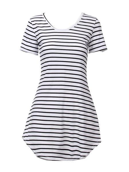 shopping אופנה נשים Fashion Women Stripe Short Sleeve T-shirt Dress