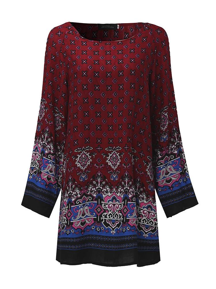 shopping אופנה נשים Elegant Women Tribal Baroque Print Dress