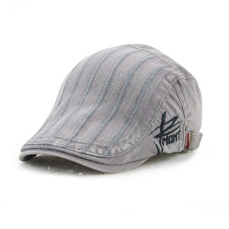 shopping בגדי גברים Unisex Cotton Embroidery Stripe Beret Hat Duckbill Golf Flat Buckle Visor Cabbie Cap For Men Women