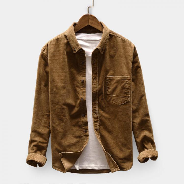 shopping חולצות וסוודרים Men's Casual Corduroy Loose Pocket Design Turndown Collar Long Sleeve Shirts