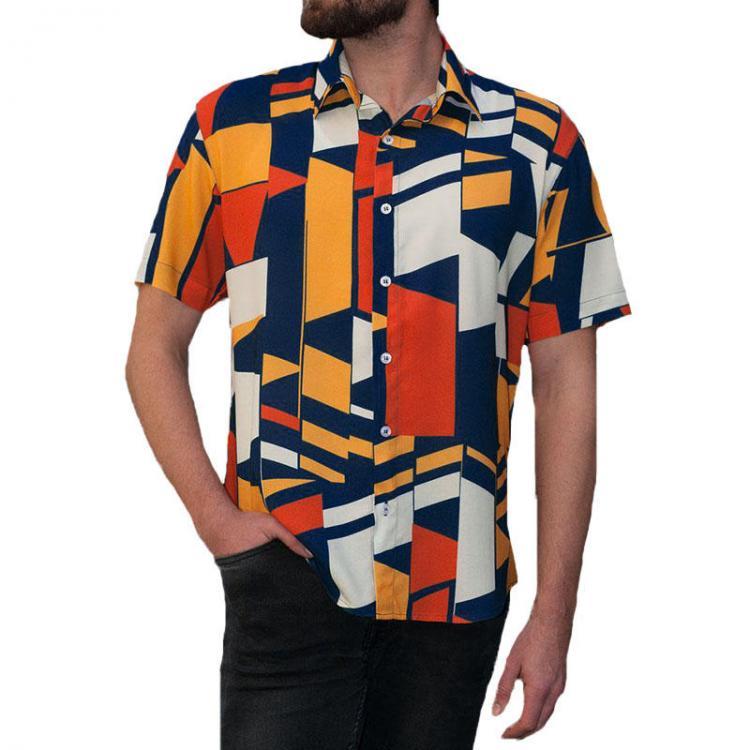 shopping חולצות וסוודרים INCERUN Mens Geometric Printing Short Sleeve Fit Shirts