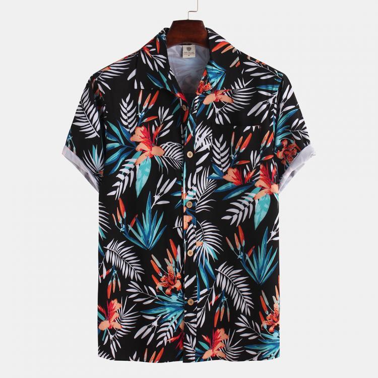 shopping חולצות וסוודרים Mens Hawaiian Style Coco Leaf Flower Shirts