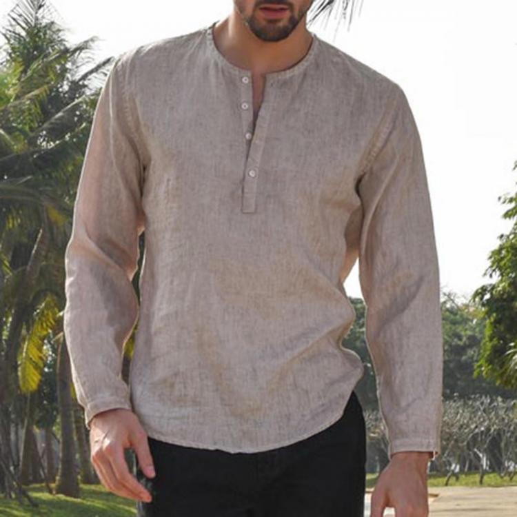 shopping חולצות וסוודרים INCERUN Men Casual Long Sleeve Button Down Retro Plain Curved Hem Top Shirts