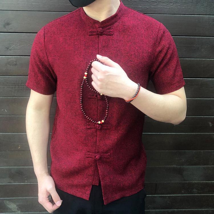 shopping חולצות וסוודרים Mens Chinese Style Frog Button Up Short Sleeve T Shirt  Loose Casual Shirt Tops