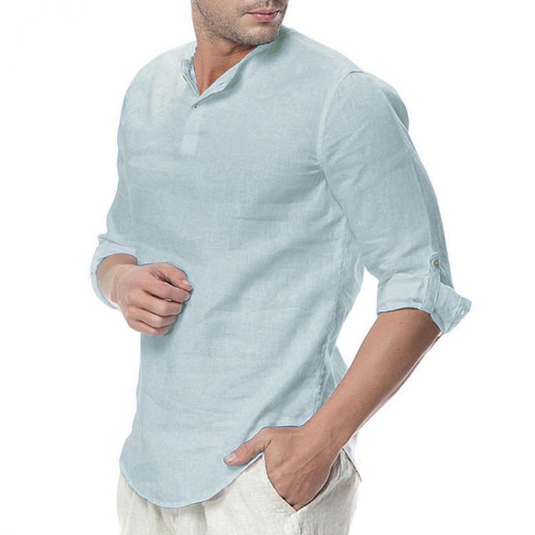 shopping חולצות וסוודרים INCERUN Mens Cotton Button Neck Casual Long Sleeve Slim Fit Shirt Tee Tops