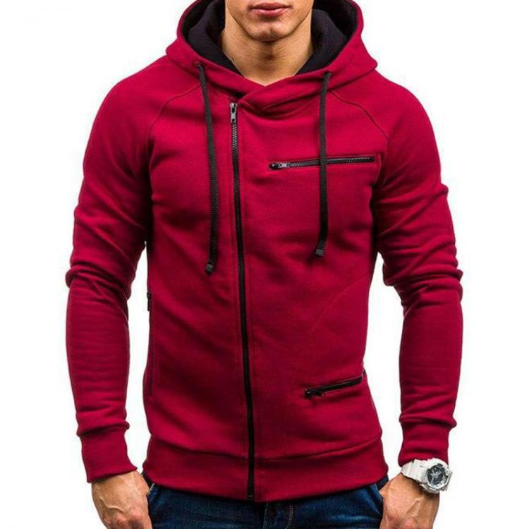 shopping חולצות וסוודרים Men's Casual Zipper Decoration Fashion Pockets Drawstring Long Sleeve Hooded Sweatshirt