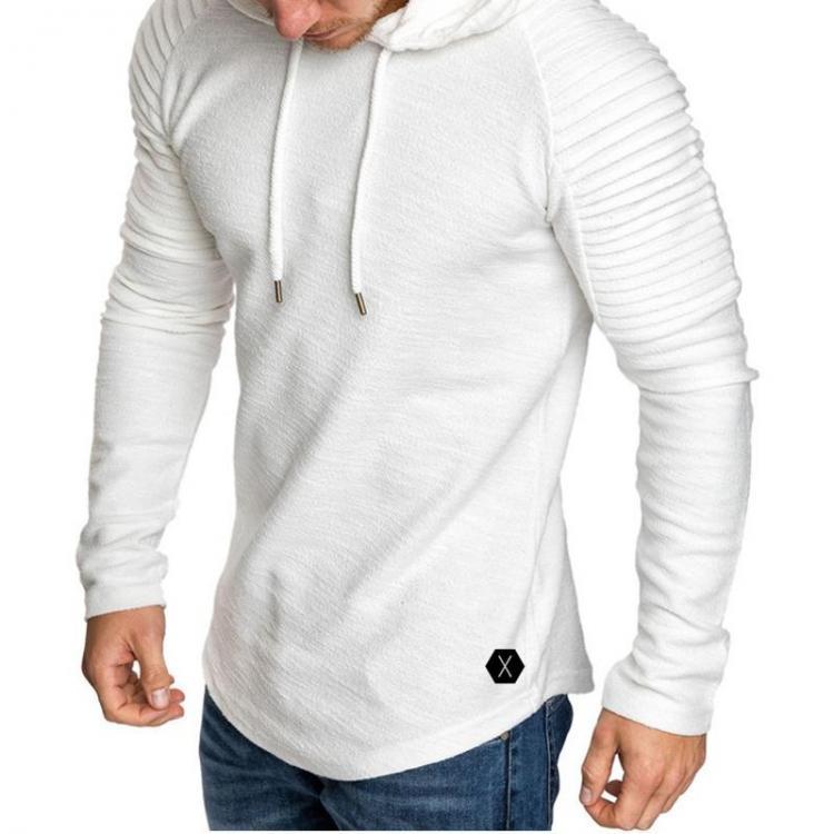 shopping חולצות וסוודרים Mens Irregular Hem Hooded Striped Fold Raglan Sleeve O-neck Solid Color Casual Sweatshirt