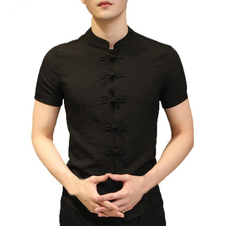 shopping חולצות וסוודרים Mens Chinese Style Ethnic Stand Collar Slim Fit Short Sleeve Shirts Tops