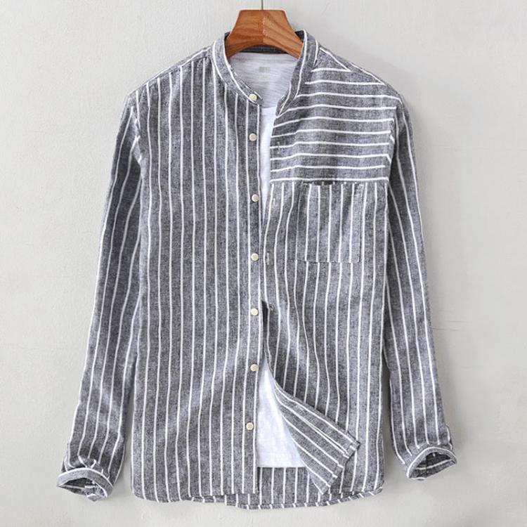 shopping חולצות וסוודרים Mens Vintage Cotton Breathable Striped Loose Comfy Shirts
