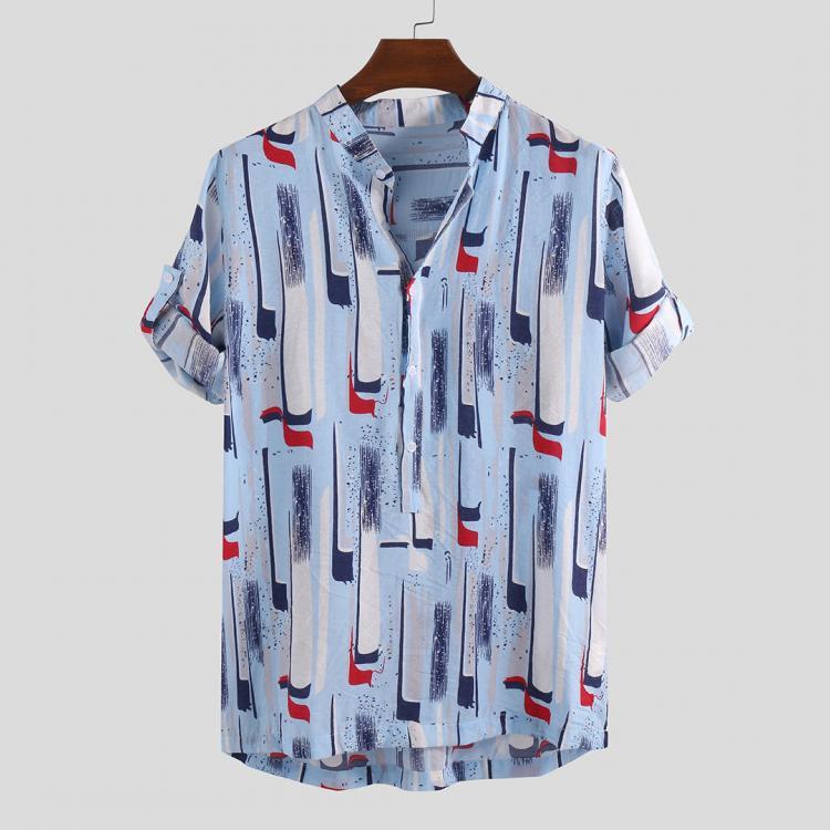 shopping חולצות וסוודרים Mens Fashion Colorful Printed Breathable Henley Shirts