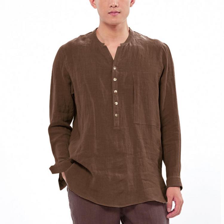 shopping חולצות וסוודרים Mens Vintage Comfy Cotton Breathable V-neck Solid Color Loose Casual Buttons T Shirts