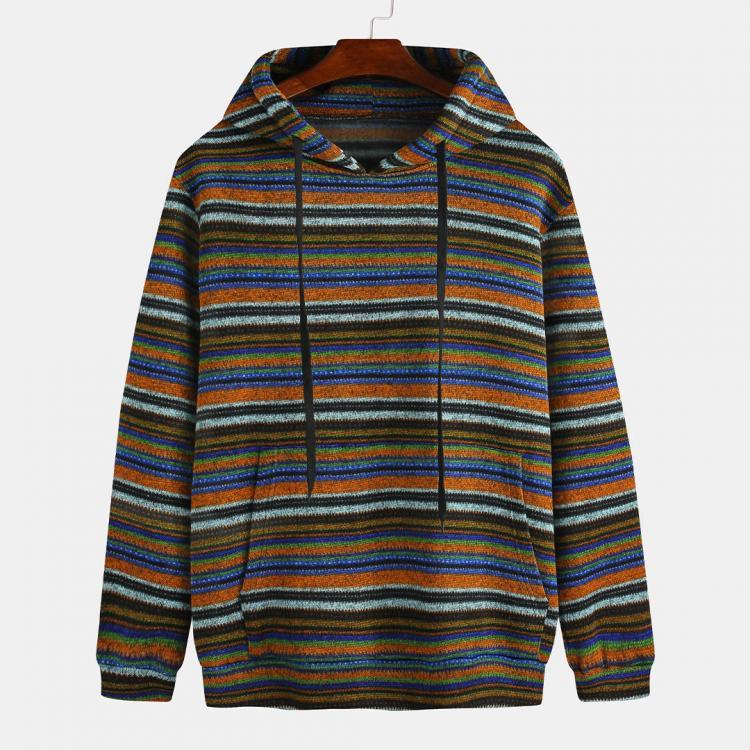shopping חולצות וסוודרים Fashion Hooded Solid Color Drawstring Long Sleeve Stripe Sweatshirt