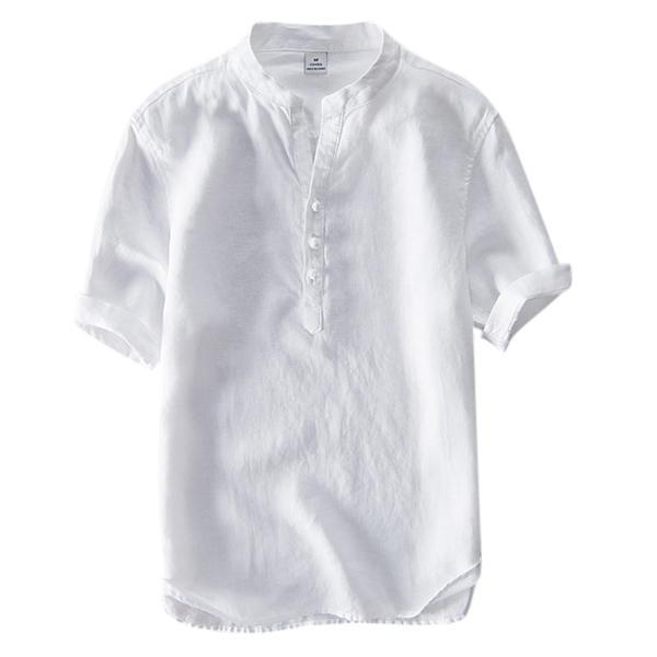 shopping חולצות וסוודרים Chinese Style Breathable Cotton Buttons Design Vintage T-shirts Solid Color Casual Stand Collar Tops