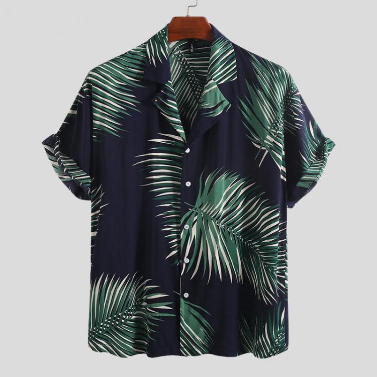 shopping חולצות וסוודרים Mens Palm Leaf Printed Summer Casual Vacation Hawaiian Shirts