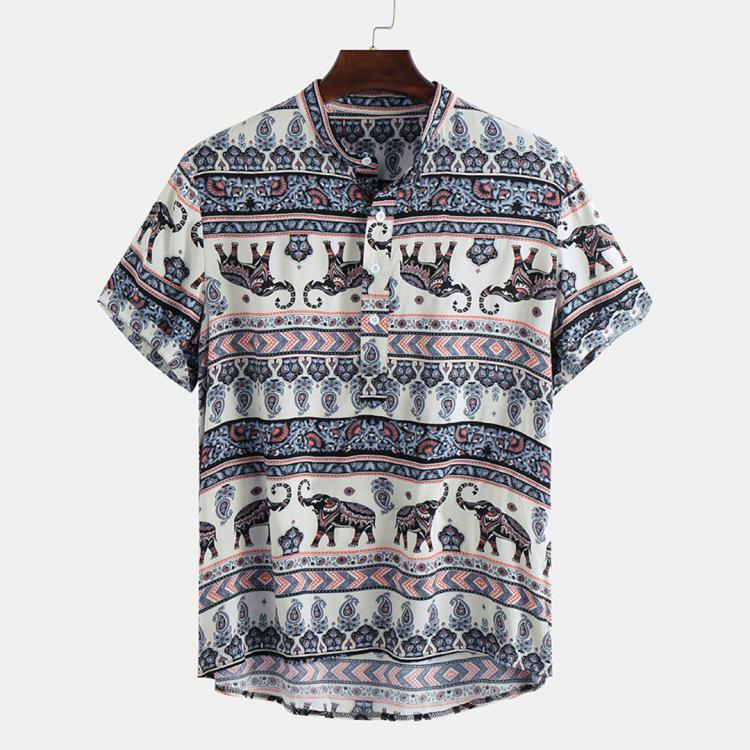 shopping חולצות וסוודרים Mens Ethnic Style Pattern Printing Summer Loose Henley Shirts