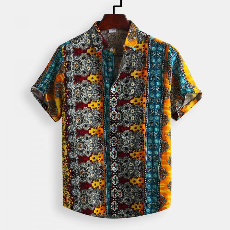 shopping חולצות וסוודרים Mens Vintage Ethnic Style Printed Casual Fashion Shirts