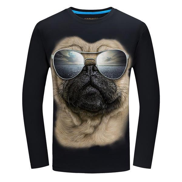 shopping חולצות וסוודרים Mens Fashion Casual Fun 3D Sharpei Dog Sun Glassess Animal Printing Plus Size Long Sleeve T-shirts
