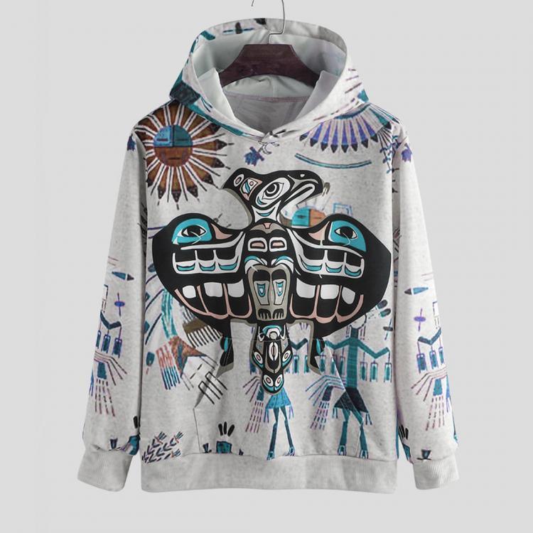 shopping חולצות וסוודרים Autumn Character Printing Hooded Long Sleeve Casual Sweatshirt