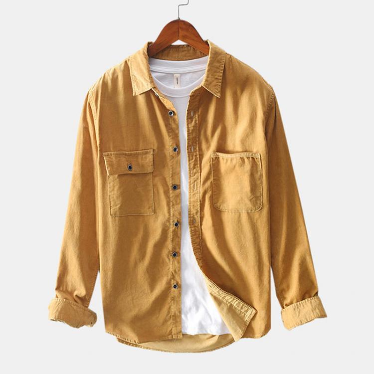 shopping חולצות וסוודרים Mens Vintage Corduroy Double Pockets Long Sleeve Casual Shirts