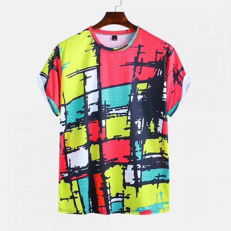 shopping חולצות וסוודרים Men Graffiti Printed Summer Casual Short Sleeve Round Neck T-Shirts