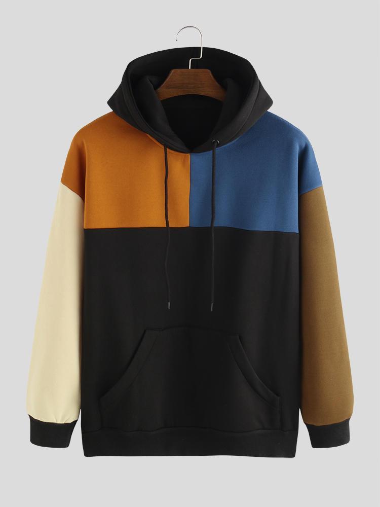 shopping חולצות וסוודרים Mens Loose New Fashion Casual Color Matching Stitching Sweatshirt
