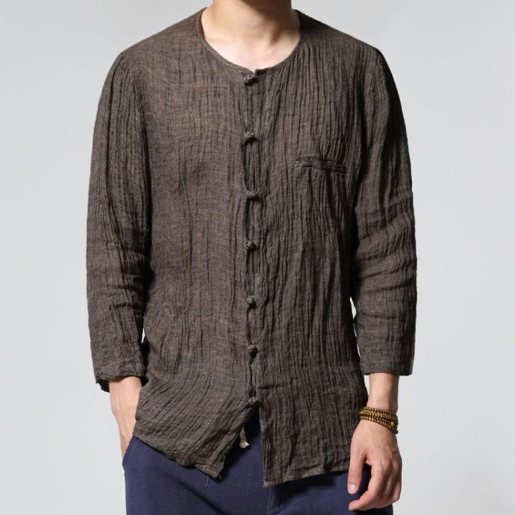 shopping חולצות וסוודרים INCERUN Vintage Chinese Button O-neck 3/4 Sleeve Casual Thin Shirt Tops for Men
