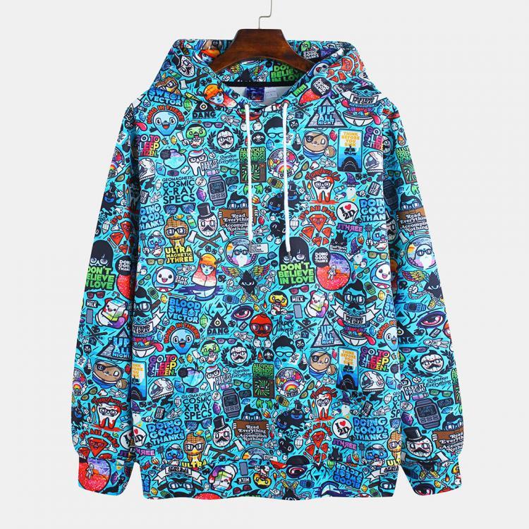 shopping חולצות וסוודרים Fashion Graffiti Printing Hooded Long Sleeve Sweatshirt