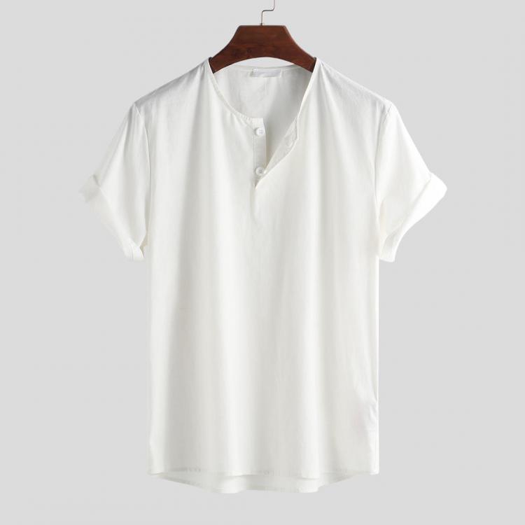 shopping חולצות וסוודרים Mens Summer Cotton Comfy Solid Color Casual T-shirts