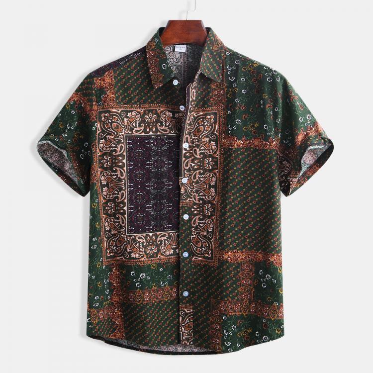 shopping חולצות וסוודרים Mens Ethnic Style Pattern Printing Casual Fashion Shirts