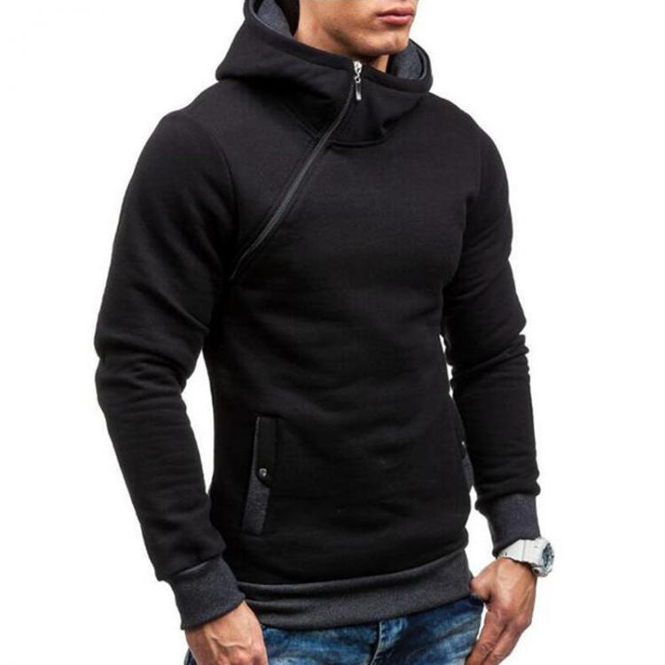 shopping חולצות וסוודרים Men's Casual Modish Tilted Zipper Patchwork Buttons Pocket Design Hooded Long Sleeve Sweatshirt