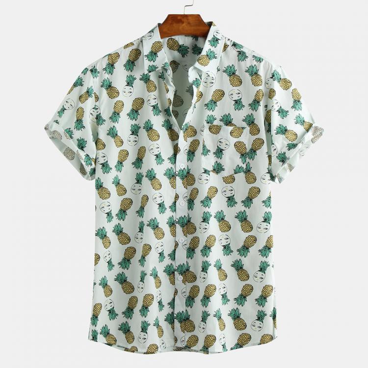 shopping חולצות וסוודרים Mens Summer Pineapple Printed Breathable Casual Shirts