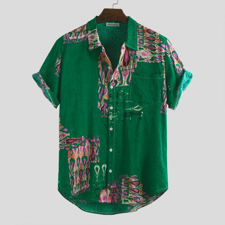 shopping חולצות וסוודרים Mens Folk Symbol Pattern Summer Casual Loose Printing Shirts