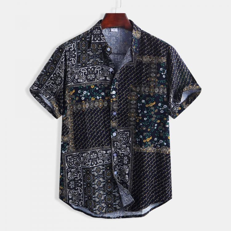 shopping חולצות וסוודרים Mens Vintage Floral Printing Ethnic Style Loose Casual Fashion Shirts