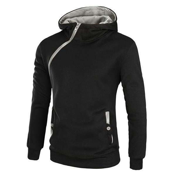 shopping חולצות וסוודרים Men's Casual Solid Color Sport Hoodies Fashion Side Zipper Thick Long Sleeve Hooded Sweatshirt