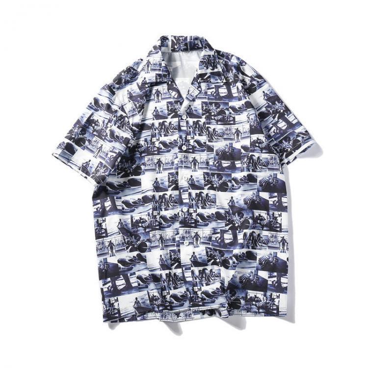 shopping חולצות וסוודרים Men Floral Printed Turn-down Collar Single Pocket Hawaiian Shirts